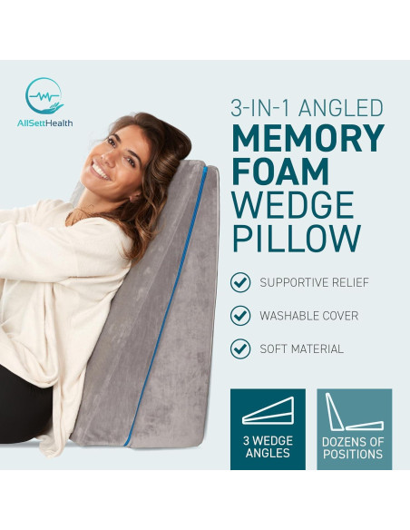 Cojín en Cuña Ajustable AllSett Health - Espuma Viscoelástica 3 en 1