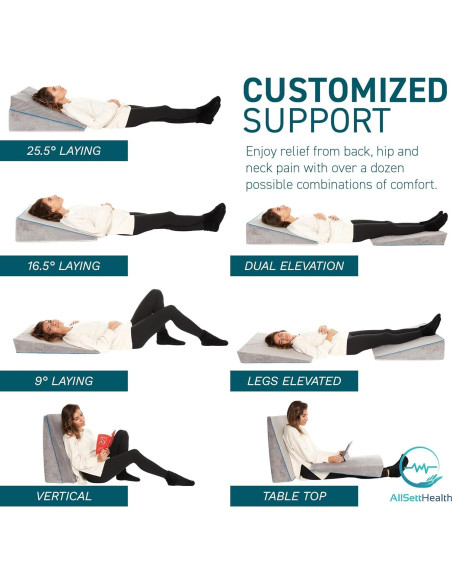 Cojín en Cuña Ajustable AllSett Health - Espuma Viscoelástica 3 en 1