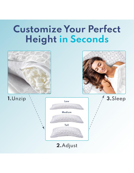 Almohada Ajustable de Espuma Memoria Blissy Rey Enfriamiento