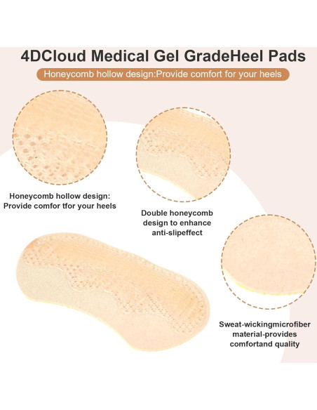 4 Pares Almohadillas de Talón YBEATY Gel Suave Antideslizantes