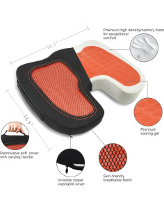 Cojín de Asiento de Gel CAR-GRAND Naranja Espuma de Memoria 2