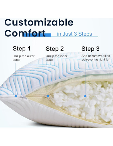 Cojines de Cama VONPURE Queen Espuma Viscoelástica 2 Piezas