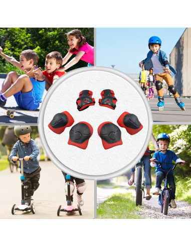 Set de Rodilleras y Codilleras CKE para Niños 3 en 1 Rojo