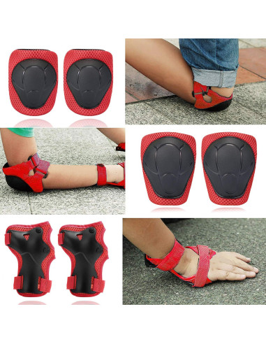 Set de Rodilleras y Codilleras CKE para Niños 3 en 1 Rojo