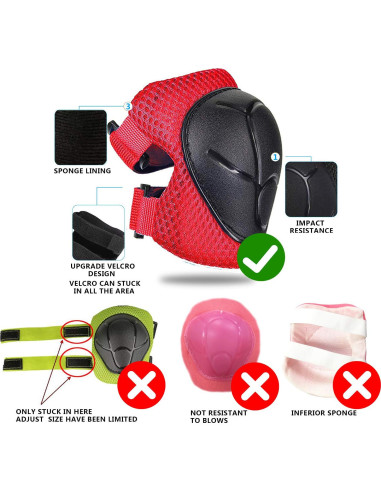 Set de Rodilleras y Codilleras CKE para Niños 3 en 1 Rojo