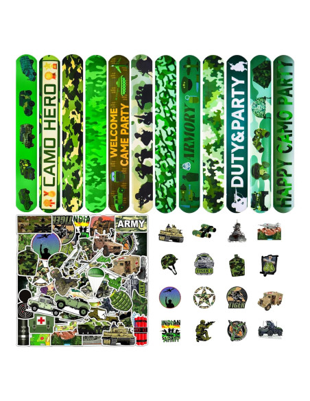 74PCS Fiesta Temática Militar: 24 Pulseras y 50 Calcomanías