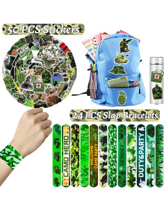 74PCS Fiesta Temática Militar: 24 Pulseras y 50 Calcomanías 2