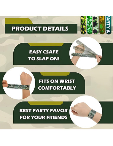 74PCS Fiesta Temática Militar: 24 Pulseras y 50 Calcomanías