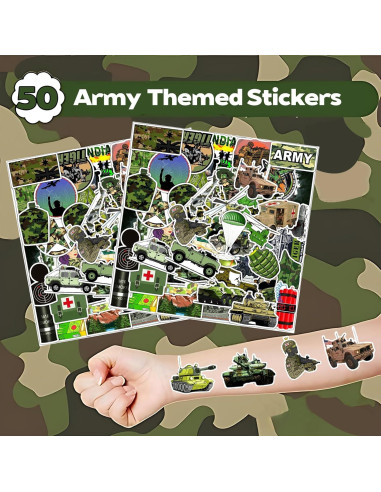 74PCS Fiesta Temática Militar: 24 Pulseras y 50 Calcomanías