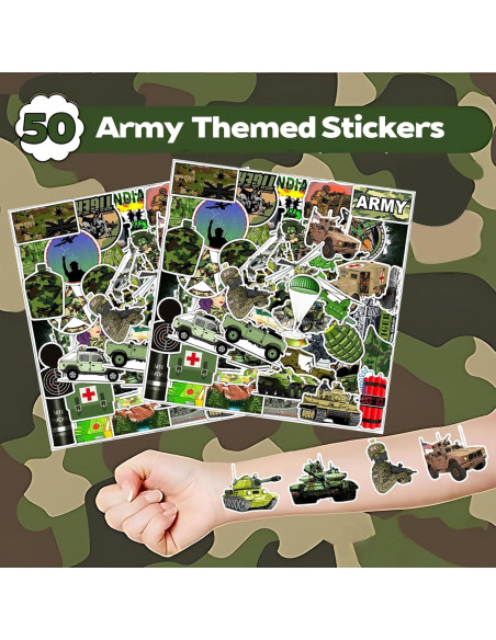 74PCS Fiesta Temática Militar: 24 Pulseras y 50 Calcomanías