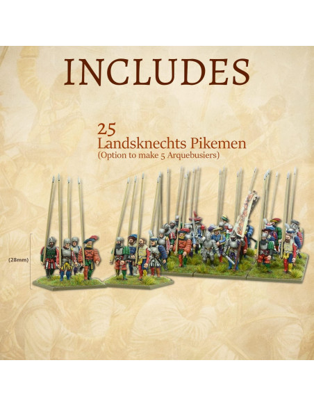 Miniaturas Landsknechts Pikemen 28 mm Warlord Games - 30 Figuras