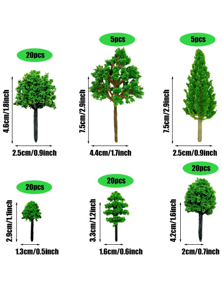 Cayway 90 PCS Árboles Miniatura Mezclados para Modelismo DIY