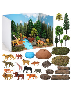 Kit Diorama Selva Tropical 55 Piezas Simgoing - Animales y Árboles