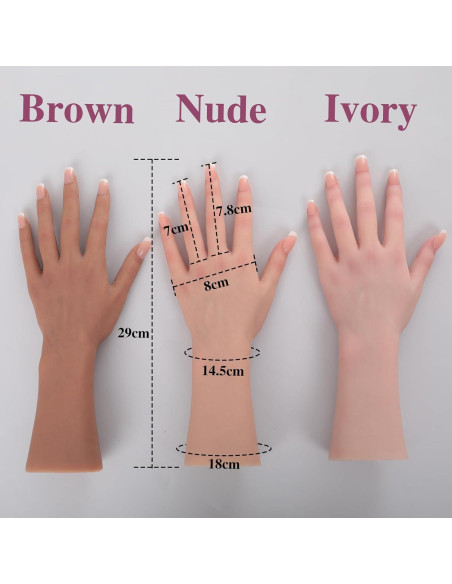 Mano de silicona realista MOTLEYBEAN 29 cm con esqueleto marrón
