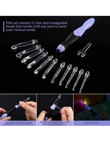 Juego de Ganchillos Iluminados Chuangdi 11 Piezas 2.5-8 mm