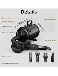 Secador Profesional para Mascotas COTUBLR Negro 4 Boquillas 2