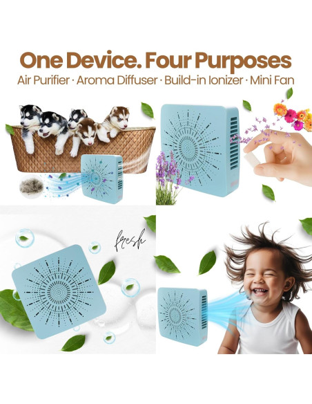Purificador de Aire Portátil 4 en 1 HEPA USB-C - Azul Nebuloso