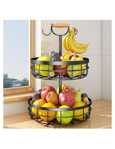 Cesta de Frutas de 2 Niveles SAYZH con Soporte para Plátanos