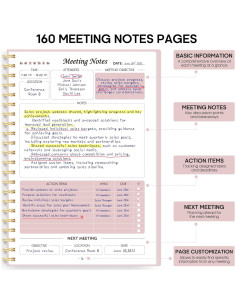 Cuaderno de Reuniones Taja Rosa B5 - 160 Páginas Organizador 2