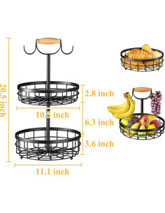 Cesta de Frutas de 2 Niveles SAYZH con Soporte para Plátanos 2