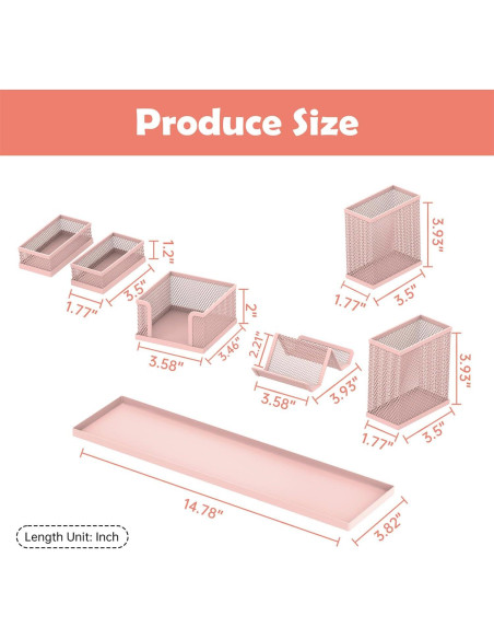 Organizador de Escritorio SUPEASY Rosa, Set de 6 Piezas Malla
