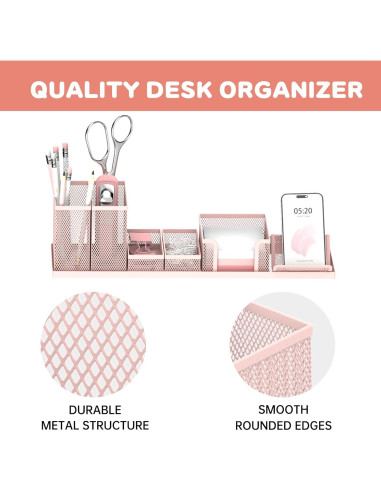Organizador de Escritorio SUPEASY Rosa, Set de 6 Piezas Malla