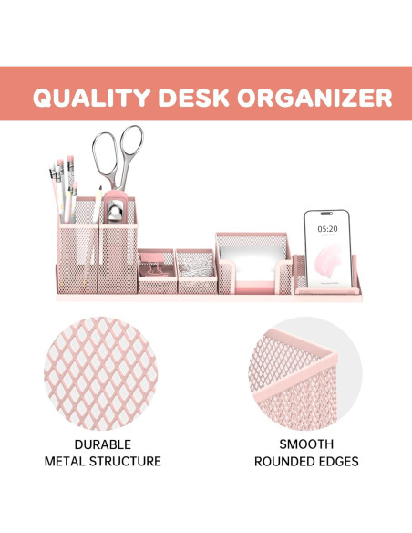 Organizador de Escritorio SUPEASY Rosa, Set de 6 Piezas Malla