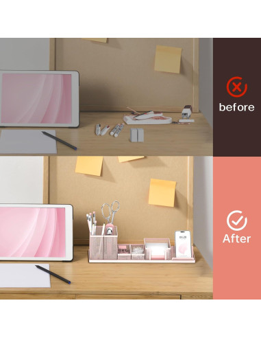 Organizador de Escritorio SUPEASY Rosa, Set de 6 Piezas Malla