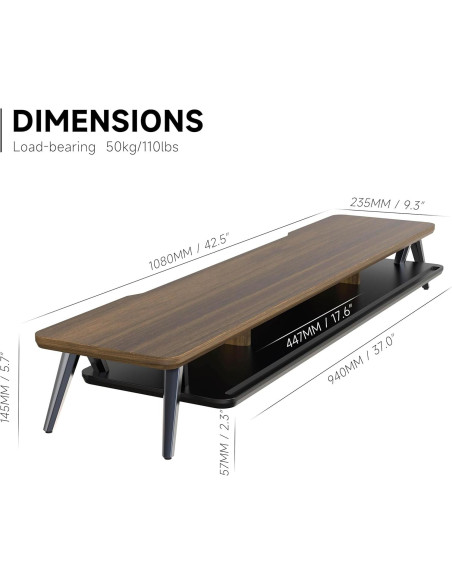 Soporte Doble para Monitor Fenge 108 cm con Organizador y Gestión de Cables