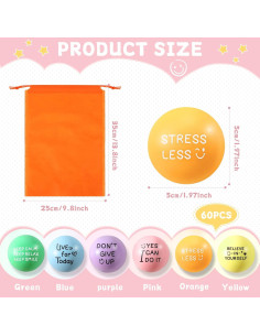 Wettarn 60 Pelotas Antiestrés Motivacionales 5 cm Colores Pastel 2