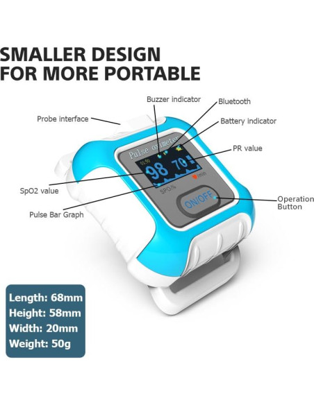 Oxímetro de Pulso Bluetooth Pepultech 2000A para Adultos