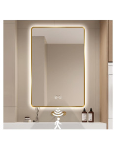 Espejo de baño LED Nolsia 91x71 cm dorado con sensor y anti-vaho