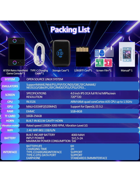 Consola de Juegos Portátil EraVortx XF40H 128GB Pantalla IPS 4"