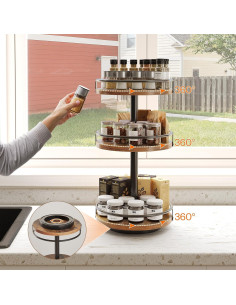 Estante Giratorio para Especias HOOBRO 3 Niveles 360 Marrón 2