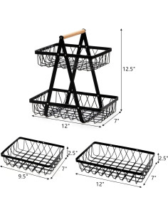 Cesta de Almacenamiento de Metal Dicunoy 2 Niveles Negra 2