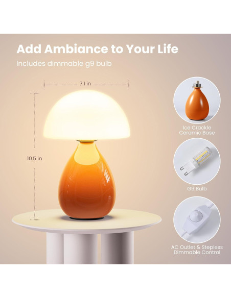 Lámpara de Hongo VanBoLon LED Regulable Blanca y Naranja