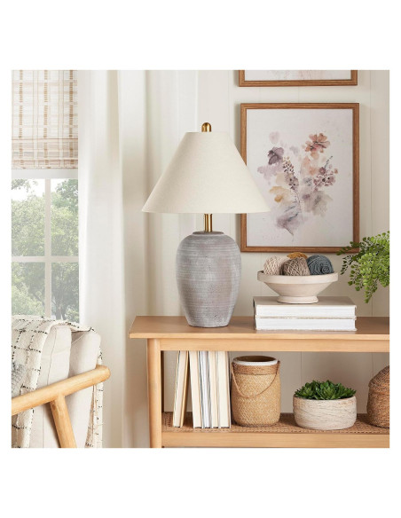 Lámpara de mesa rústica Nourison de cerámica marrón 58 cm