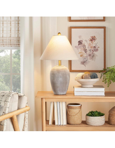 Lámpara de mesa rústica Nourison de cerámica marrón 58 cm