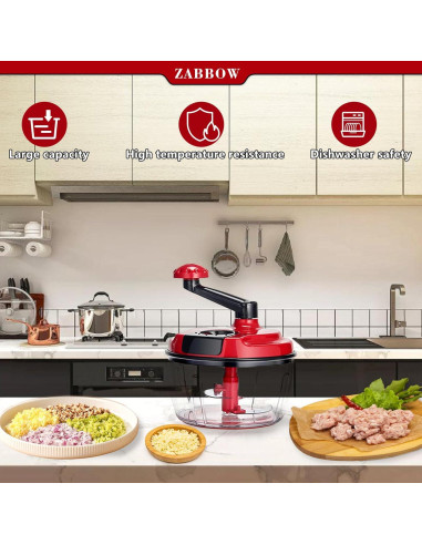 Procesador de Alimentos Manual ZABBOW 1.5L Rojo Picador de Manivela
