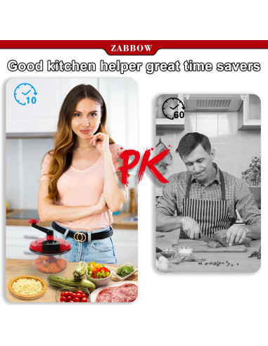 Procesador de Alimentos Manual ZABBOW 1.5L Rojo Picador de Manivela