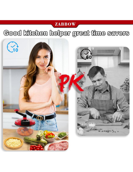 Procesador de Alimentos Manual ZABBOW 1.5L Rojo Picador de Manivela