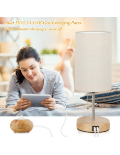 Juego de 2 Lámparas de Mesa Lakumu con Puertos USB Beige 2