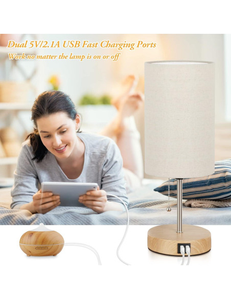 Juego de 2 Lámparas de Mesa Lakumu con Puertos USB Beige