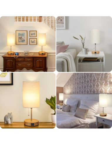 Juego de 2 Lámparas de Mesa Lakumu con Puertos USB Beige