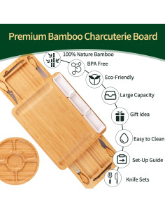 Tabla de Charcutería YZS de Bambú con Cuchillos y Bandeja 2