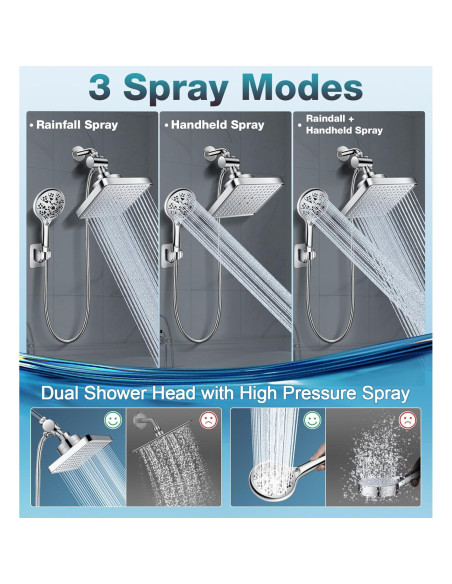 Cabezal de Ducha Beekim Doble Filtrado 6" Lluvia Alta Presión