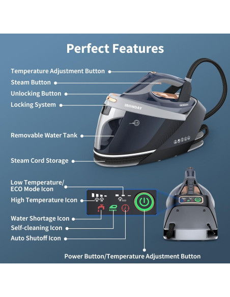 Estación de Vapor IRONDAY SL-8808X 1800W 1.5L Cerámica Azul