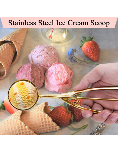 Cuchara de Helado Dorada de Acero Inoxidable 3 Tamaños