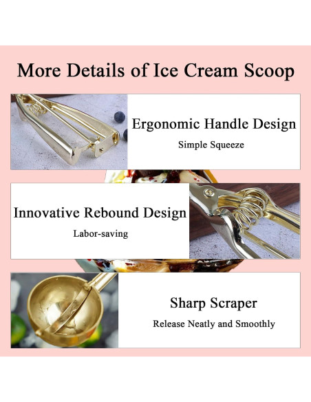 Cuchara de Helado Dorada de Acero Inoxidable 3 Tamaños