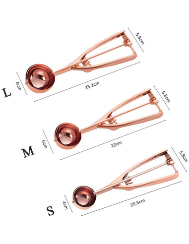 Cuchara de Helado Dorada de Acero Inoxidable 3 Tamaños